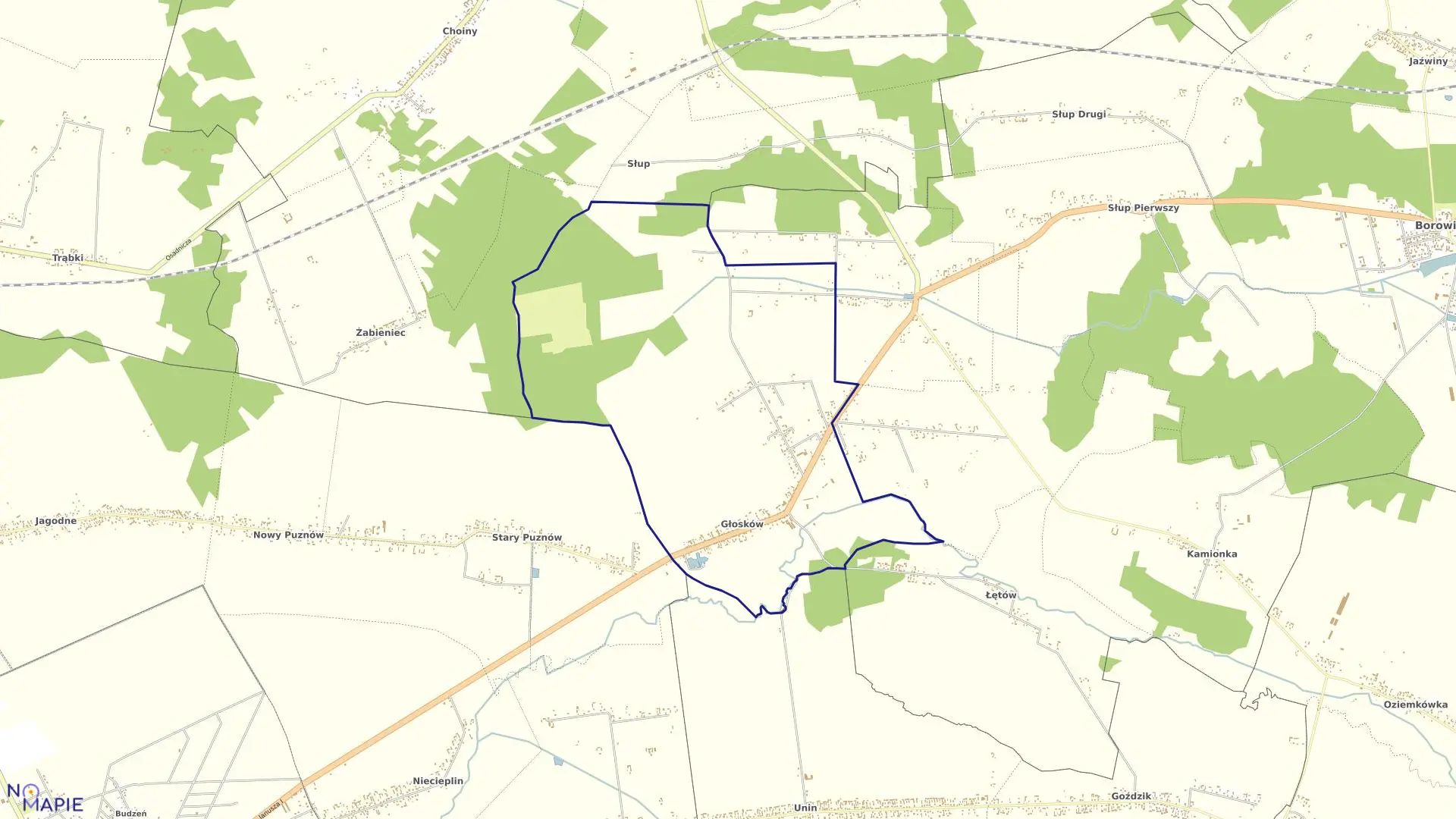 Mapa obrębu GŁOSKÓW w gminie Borowie