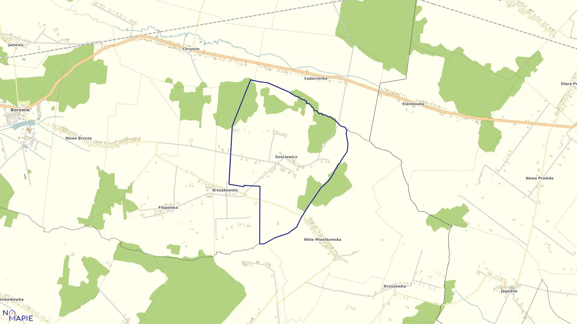 Mapa obrębu GOŚCIEWICZ w gminie Borowie