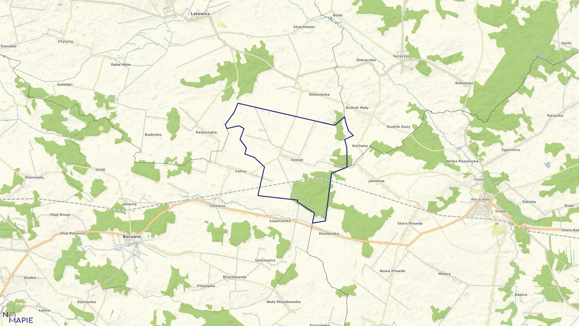 Mapa obrębu IWOWE w gminie Borowie