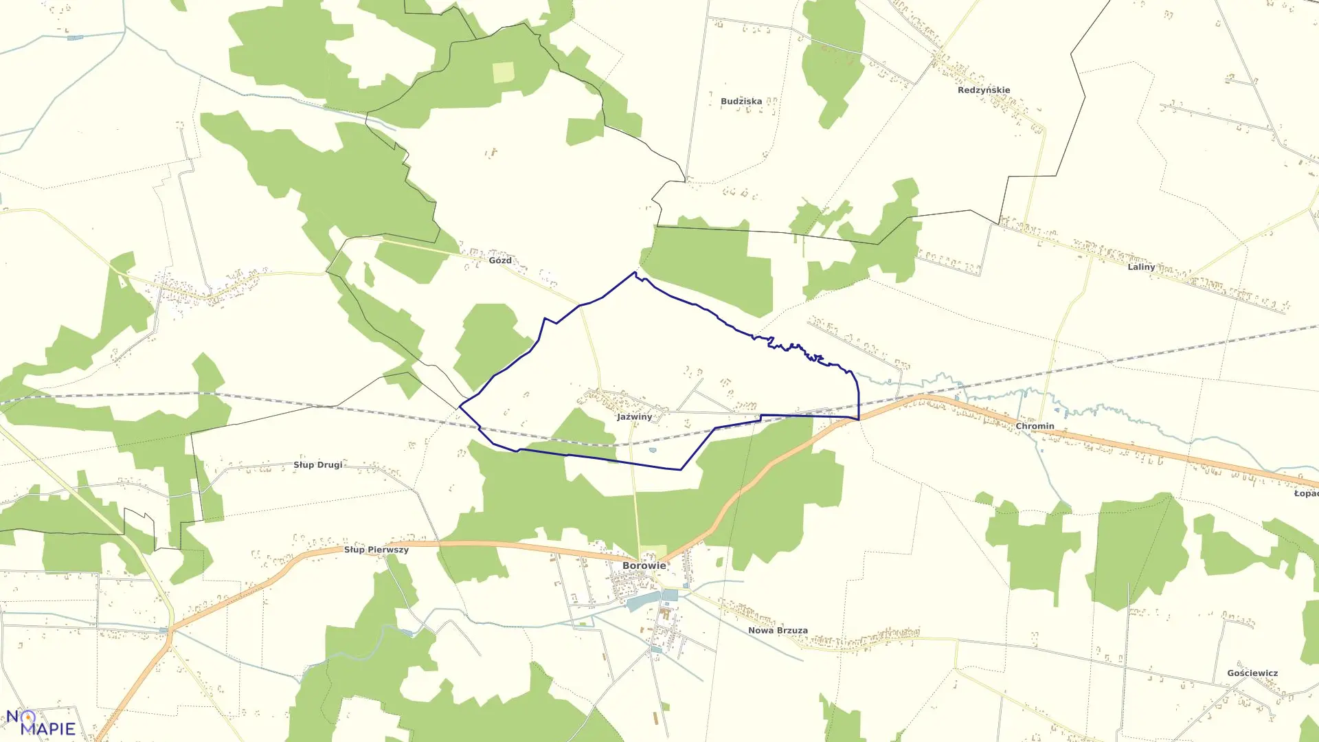 Mapa obrębu JAŹWINY w gminie Borowie